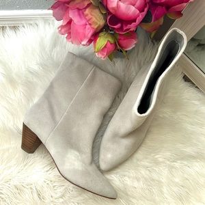 Something Navy Milo white grey suede western heeled boot